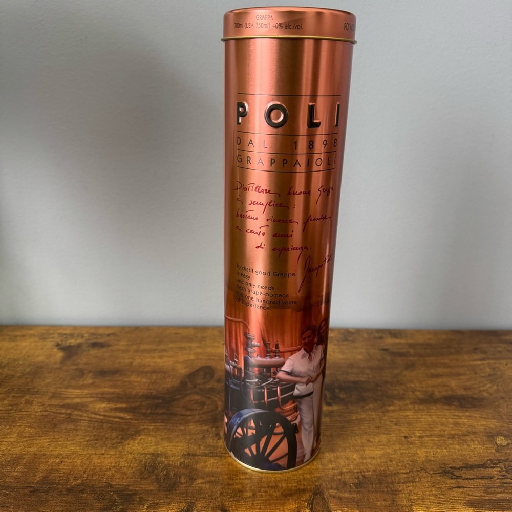 Poli Po’‎ Moscato Grappa Copper Metal Gift Tube Distillery Display Tin